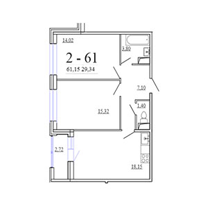 2-комнатная, 61.15 м² — ЖК ЖК Фамилия