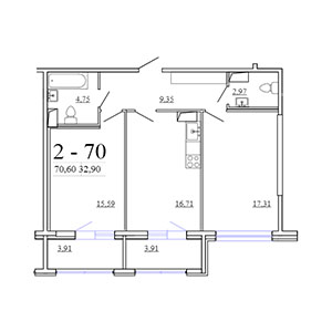 2-комнатная, 70.6 м² — ЖК ЖК Фамилия