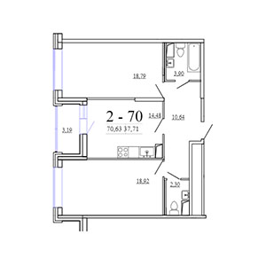 2-комнатная, 70.63 м² — ЖК ЖК Фамилия