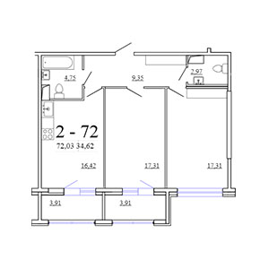 2-комнатная, 72.03 м² — ЖК ЖК Горки Парк