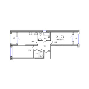 2-комнатная, 74.8 м² — ЖК ЖК Фамилия