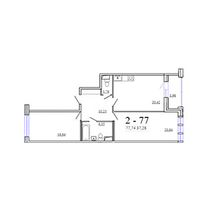 2-комнатная, 77.74 м² — ЖК ЖК Фамилия