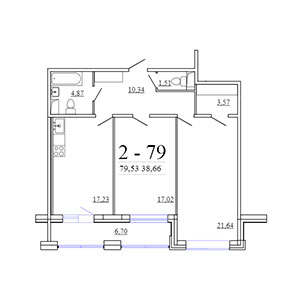2-комнатная, 79.53 м² — ЖК ЖК Фамилия
