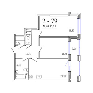 2-комнатная, 79.68 м² — ЖК ЖК Фамилия
