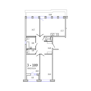3-комнатная, 109.2 м² — ЖК ЖК Фамилия