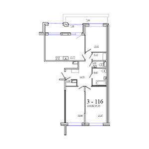 3-комнатная, 116.89 м² — ЖК ЖК Фамилия