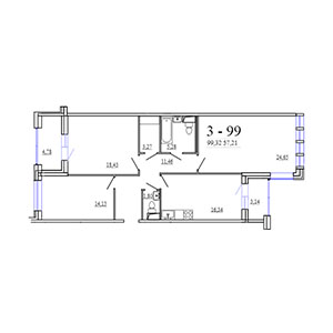 3-комнатная, 99.32 м² — ЖК ЖК Фамилия
