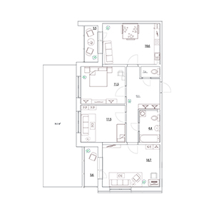 3-комнатная, 80.75 м² — ЖК ЖК Золотые Купола