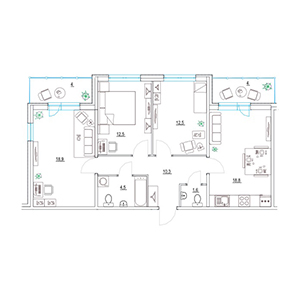 3-комнатная, 83.1 м² — ЖК ЖК Золотые Купола
