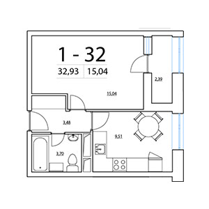 1-комнатная, 32.93 м² — ЖК ЖК Терра