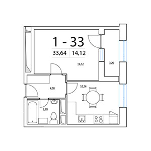 1-комнатная, 33.64 м² — ЖК ЖК Юттери