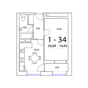 1-комнатная, 34.69 м² — ЖК ЖК Терра