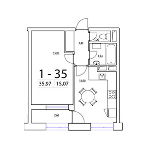1-комнатная, 35.97 м² — ЖК ЖК Терра