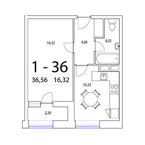 1-комнатная, 36.56 м² — ЖК ЖК Терра