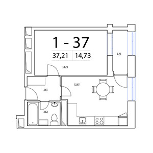 1-комнатная, 37.21 м² — ЖК ЖК Терра