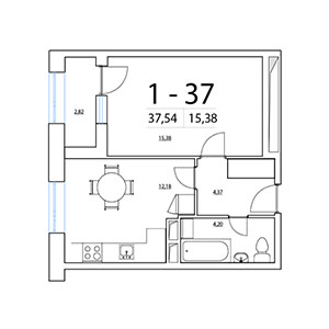 1-комнатная, 37.54 м² — ЖК ЖК Терра