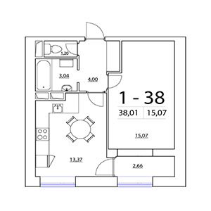 1-комнатная, 38.01 м² — ЖК ЖК Терра
