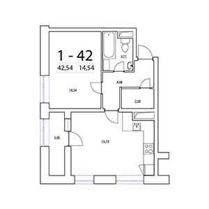 1-комнатная, 42.54 м² — ЖК ЖК Терра