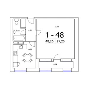 1-комнатная, 48.26 м² — ЖК ЖК Терра