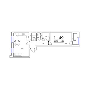 1-комнатная, 49.58 м² — ЖК ЖК Терра