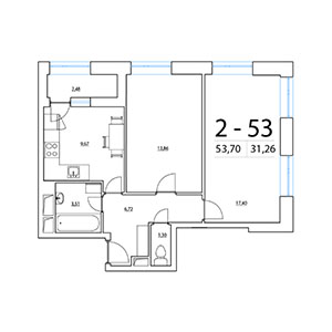 2-комнатная, 53.7 м² — ЖК ЖК Терра