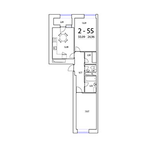 2-комнатная, 55.09 м² — ЖК ЖК Терра