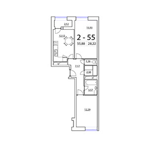 2-комнатная, 55.88 м² — ЖК ЖК Терра