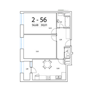 2-комнатная, 56.68 м² — ЖК ЖК Магеллан