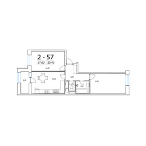 2-комнатная, 57.65 м² — ЖК ЖК Лиговский Сити