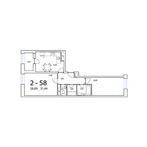 2-комнатная, 58.89 м² — ЖК ЖК Терра