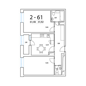 2-комнатная, 61.48 м² — ЖК ЖК Терра