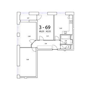 3-комнатная, 69.23 м² — ЖК ЖК Терра