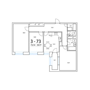 3-комнатная, 73.14 м² — ЖК ЖК Терра