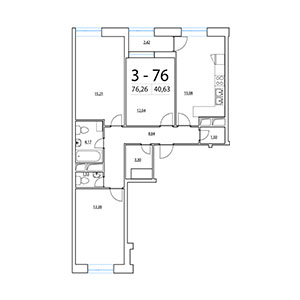 3-комнатная, 76.26 м² — ЖК ЖК Терра