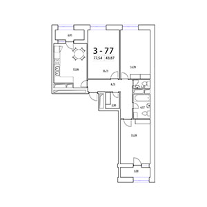 3-комнатная, 77.54 м² — ЖК ЖК Терра