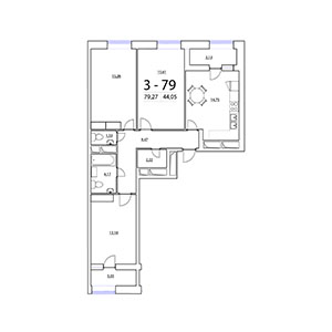 3-комнатная, 79.27 м² — ЖК ЖК Терра