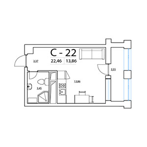 Студия, 22.46 м² — ЖК ЖК Терра