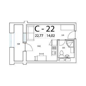 Студия, 22.77 м² — ЖК ЖК Терра