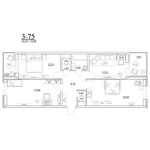 3-комнатная, 78.56 м² — ЖК ЖК Старая крепость