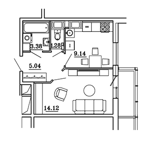 1-комнатная, 34.56 м² — ЖК ЖК Суворов