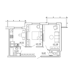 2-комнатная, 54.99 м² — ЖК ЖК Суворов
