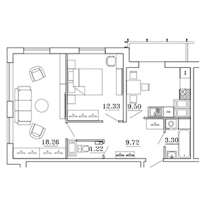 2-комнатная, 56.04 м² — ЖК ЖК Суворов