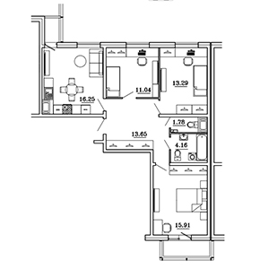 3-комнатная, 78.41 м² — ЖК ЖК Суворов