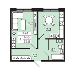 1-комнатная, 35.51 м² — ЖК ЖК ТАРМО