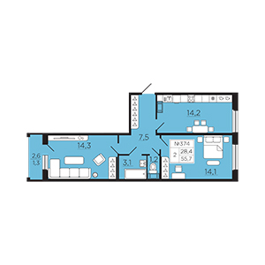 2-комнатная, 55.65 м² — ЖК ЖК Славянка