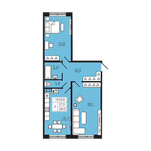 2-комнатная, 63.5 м² — ЖК ЖК Магеллан