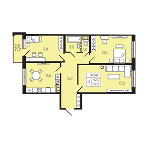 3-комнатная, 71.94 м² — ЖК ЖК Славянка