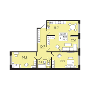 3-комнатная, 78.69 м² — ЖК ЖК Славянка