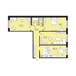 3-комнатная, 78.86 м² — ЖК ЖК Славянка