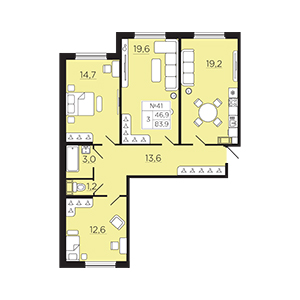3-комнатная, 83.94 м² — ЖК ЖК Славянка